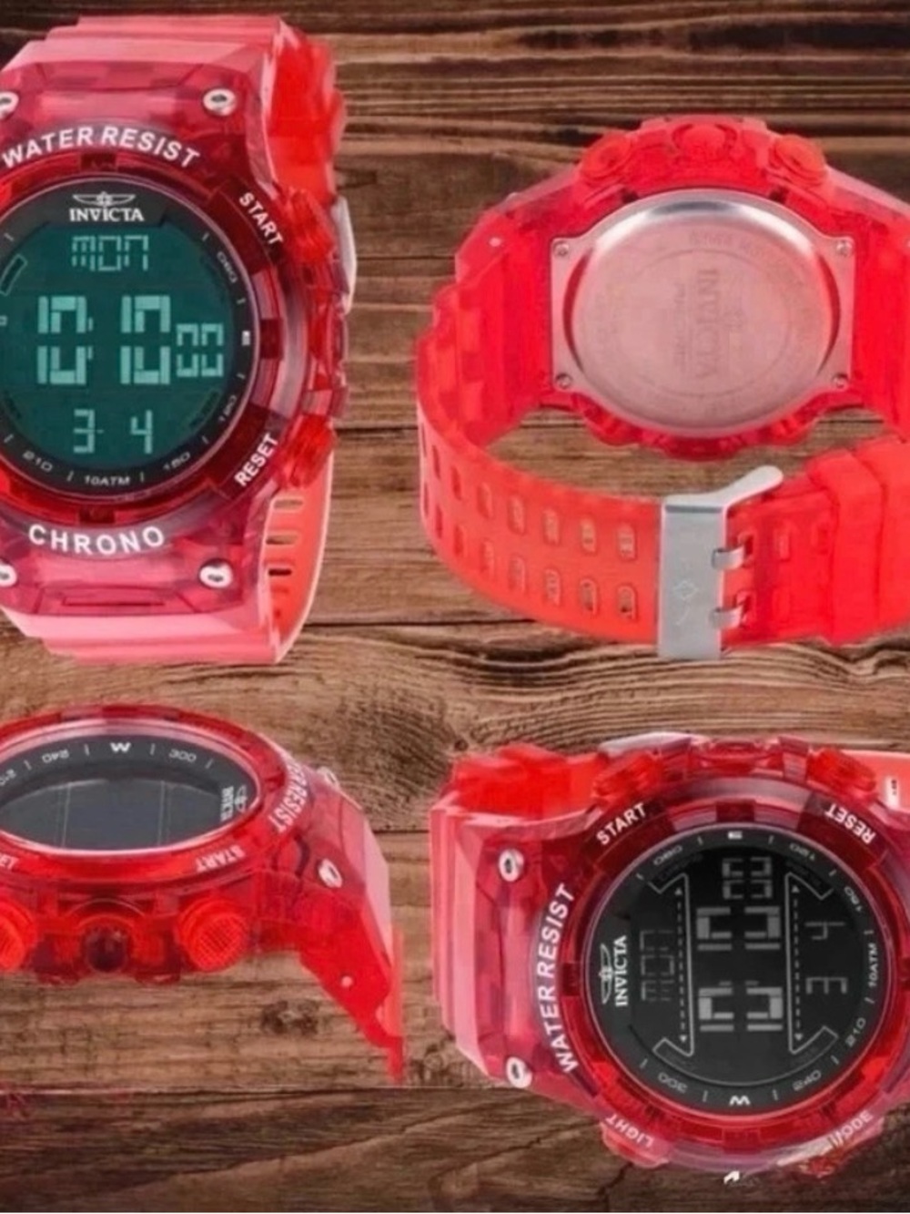Invicta Red Transparent Digital Chronograph Watch